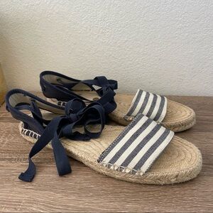 BODEN LACE UP ESPADRILLE SANDALS IN NAVY STRIPE